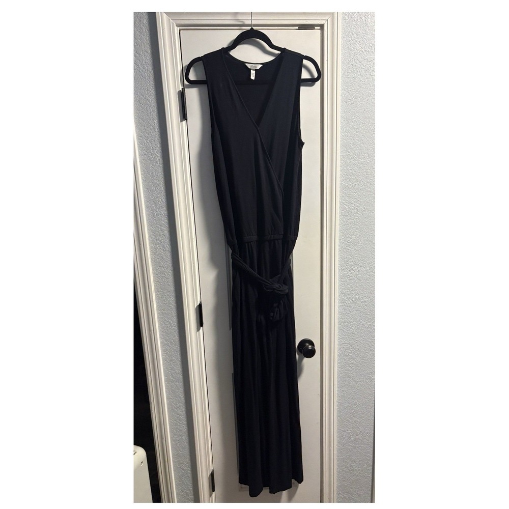 Soma Jumpsuit Large Black Surplice V-Neck Elastic Waist Wide Leg Sleeveless